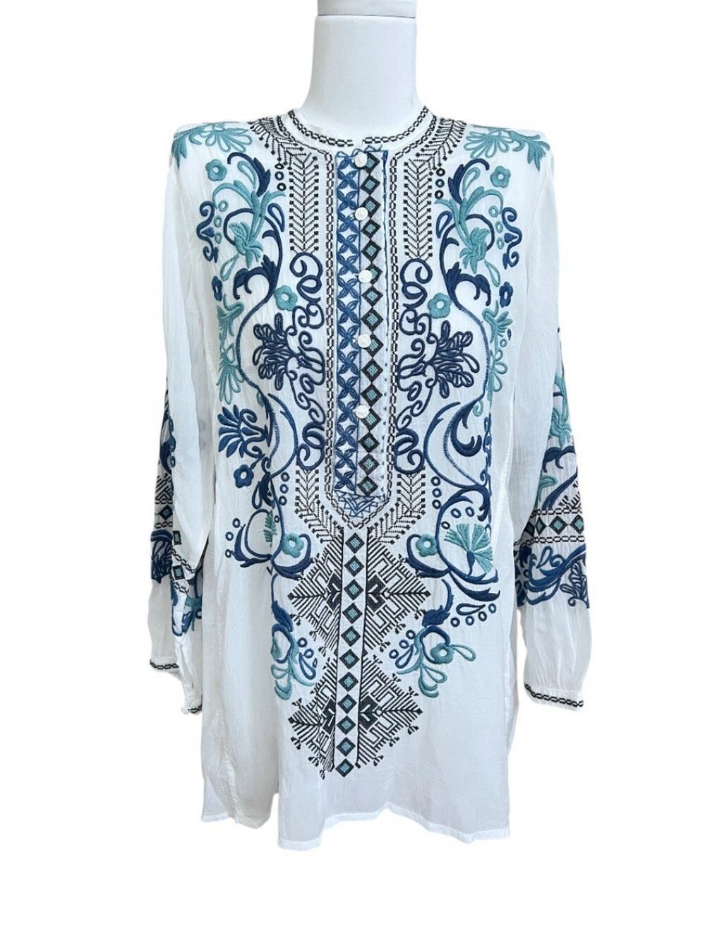 Johnny Was NWT Romilly Tunic Blouse Embroidered Long Slv Shirt Sz S Boho